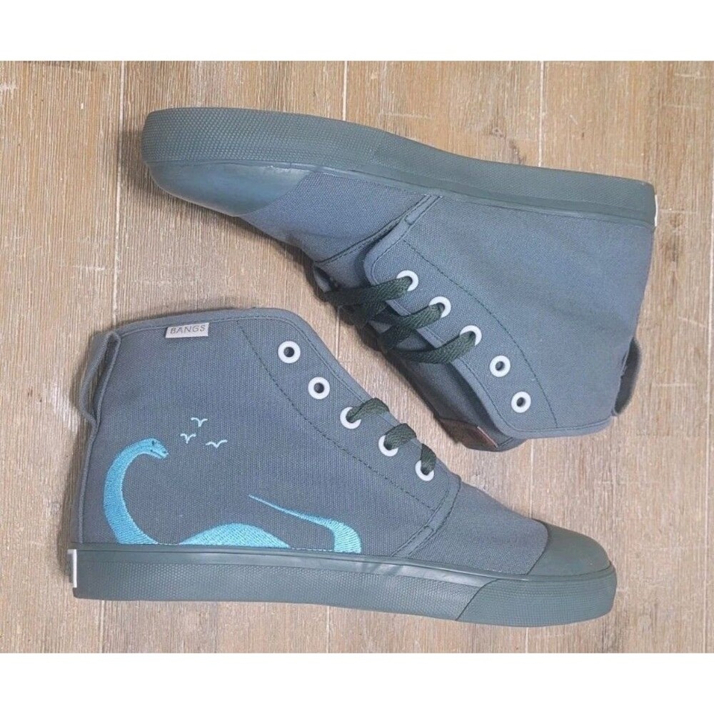 Bangs Archeology Sage Green High Tops Shoes Men's 6 Women's 7.5 Dinosaur Sneaker